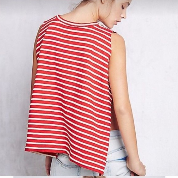 WE THE FREE Small Red Ivory Muscle Madness Tee Italian Gondola Driver Oversized - Picture 2 of 13